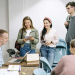 college students in trousers