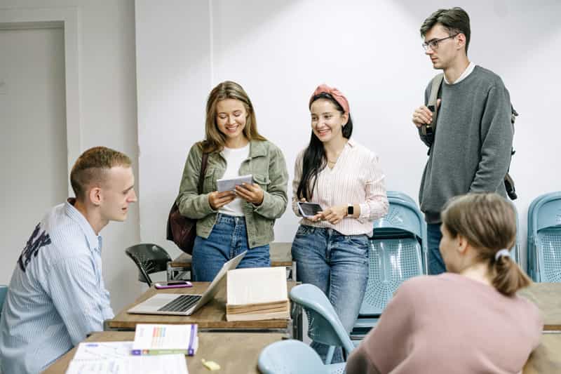college students in trousers