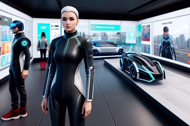 Futuristic concept of AR fashion in a virtual showroom or metaverse Futuristic concept of AR fashion in a virtual showroom or metaverse