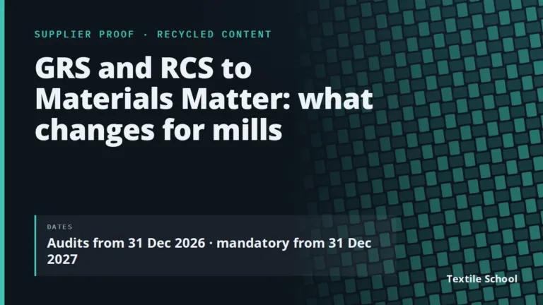 GRS and RCS to Materials Matter Standard: What Changes for Spinners and Fabric Mills, and When