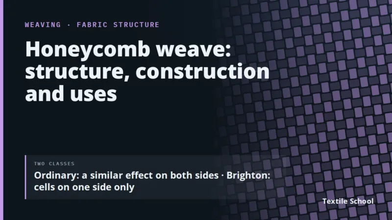 Honeycomb weave: structure, construction and uses. Ordinary honeycombs give a similar effect on both sides of the cloth; Brighton honeycombs form the cells on one side only.