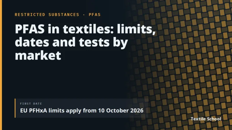 PFAS in textiles: limits, dates and tests by market. EU PFHxA limits apply from 10 October 2026.