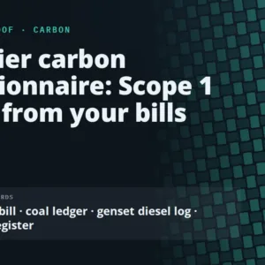 Supplier carbon questionnaire: Scope 1 and 2 from your bills, using the electricity bill, coal ledger, genset diesel log and dispatch register.