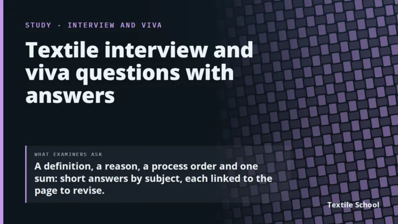 Textile interview and viva questions with answers. A definition, a reason, a process order and one sum: short answers by subject, each linked to the page to revise.